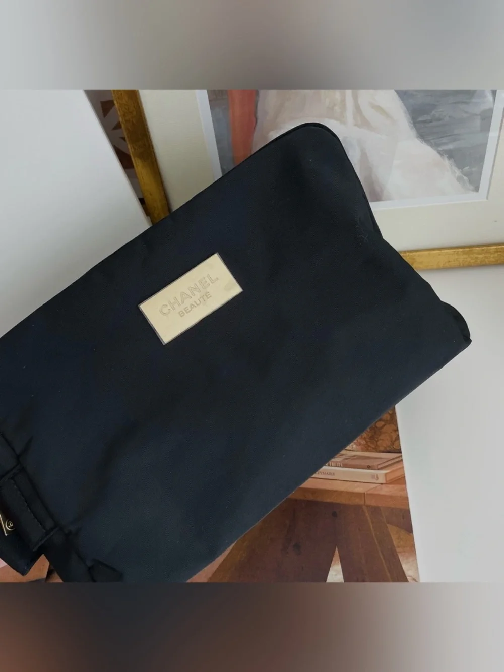 Chanel Black Double Zip Travel Cosmetic Bag